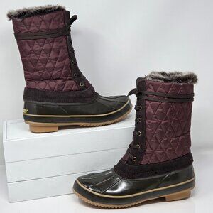 Khombu Purple Rain Boots Faux Fur Snow Lace Up Womens 8 Quilted Waterproof Duck